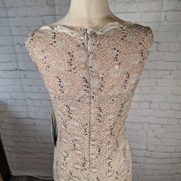 NWT $90 J. Taylor Lace Sequin Cocktail Dress, Size 12, Taupe/beige - Picture 6 of 11